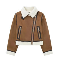 Fashion Khaki Fur Lapel Zipped Jacket