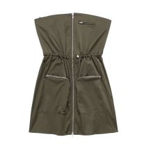 Fashion Green Strapless Drawstring Zipper Large Pocket Skirt