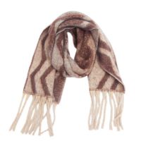Fashion Coffee Polyester Jacquard Wave Pattern Thick Fringed Scarf