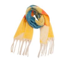 Fashion Yellow Polyester Colorblock Printed Chunky Fringed Scarf