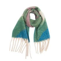 Fashion Green Polyester Colorblock Printed Chunky Fringe Scarf