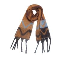 Fashion Coffee Polyester Wave Jacquard Thick Fringed Scarf