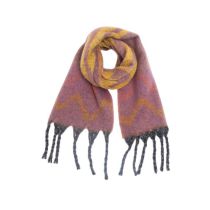 Fashion Purple Polyester Wave Jacquard Thick Fringed Scarf