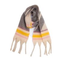 Fashion 6# Beige Polyester Striped Printed Chunky Fringe Scarf