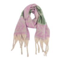 Fashion 07#purple Green Polyester Printed Chunky Fringed Scarf