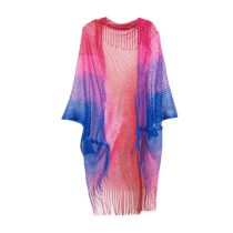 Fashion Gradient Blue And Red Rainbow Striped Hollow Shawl