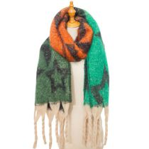 Fashion Green Polyester Printed Chunky Fringed Scarf