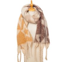 Fashion Camel Brown Polyester Printed Chunky Fringed Scarf