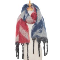 Fashion 03# Red Navy Blue Polyester Printed Chunky Fringed Scarf