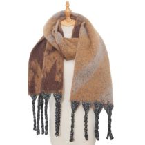 Fashion 05#coffee Polyester Printed Chunky Fringed Scarf