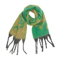 Fashion 3# Green Yellow Polyester Printed Chunky Fringed Scarf