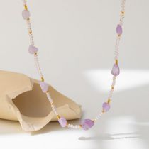 Fashion Purple Geometric Crystal Gravel Beaded Necklace