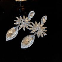 Fashion Silver Alloy Diamond Flower Geometric Earrings