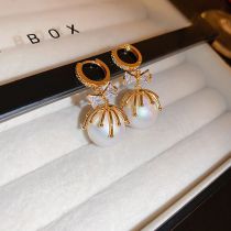 Fashion Earrings - Golden Bow Pearls Alloy Zirconium Bow Pearl Earrings