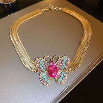 Fashion Necklace-color Alloy Diamond Butterfly Snake Bone Necklace