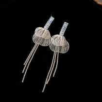 Fashion Silver Geometric Diamond Petal Long Tassel Earrings