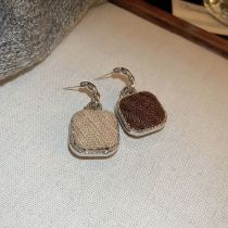Fashion 4#c-shaped Square-brown Wool Square C-shaped Earrings