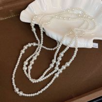 Fashion Necklace-white Large And Small Pearl Beaded Multi-layer Necklace