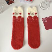 Fashion Bow Tie [1 Pair] Printed Coral Fleece Floor Socks