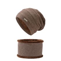 Fashion Horizontal Fashion Logo Hat And Scarf Kit Khaki Wool Knitted Label Woolen Hat And Scarf Set