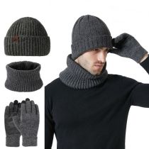 Fashion Grey Acrylic Knitted Scarf And Beanie Five-finger Gloves Three-piece Set