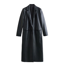 Fashion Black Pu Lapel Long Sleeve Coat With Pockets