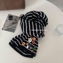 Fashion Black Colorful Button Striped Knitted Scarf