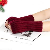 Fashion Claret Wool Knitted Fingerless Gloves