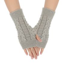 Fashion Light Gray Acrylic Knitted Fingerless Gloves
