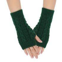 Fashion Dark Green Acrylic Knitted Fingerless Gloves