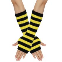 Fashion 3# Yellow And Black Strips Wool Knitted Striped Fingerless Gloves