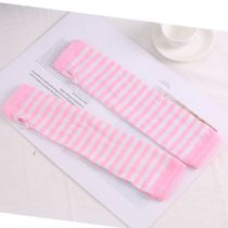 Fashion Pink White/stripes 11 Polyester Striped Knit Long Fingerless Gloves