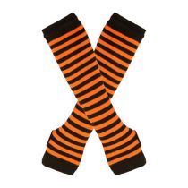 Fashion Orange Black/thin Strip 12 Polyester Striped Knit Long Fingerless Gloves