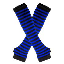 Fashion Sapphire Blue+black/thin Strip 20 Polyester Striped Knit Long Fingerless Gloves