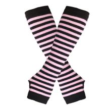 Fashion Pink+black/thin Strips 26 Polyester Striped Knit Long Fingerless Gloves