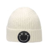 Fashion Off White Knitted Smiley Patch Beanie