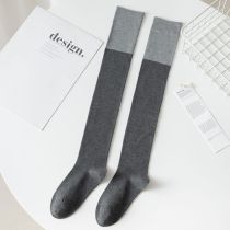 Fashion Gray Gray Splicing Colorblock Knitted Calf Socks