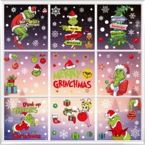 Fashion Grinch Christmas Pvc Geometric Holiday Window Electrostatic Stickers