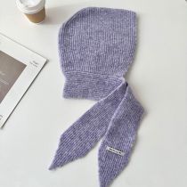Fashion Purple Polyester Knitted Scarf Integrated Hood