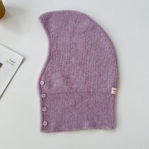 Fashion Purple Polyester Buttoned Knitted Neck Gaiter Integrated Hood