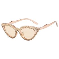Fashion Tea Frame Tea Slices Ac Diamond Cat Eye Sunglasses