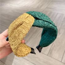 Fashion Yellow + Green (mz-fk1033) Fabric Color Block Wide Brimmed Cross Headband