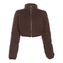 Fashion Brown Cotton Coat W23c34630 Stand Collar Zipper Cotton Jacket