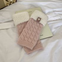 Fashion Pink Twist Pattern Target-f92 Gloves Polyester Plush Patchwork Knitted Half-finger Gloves