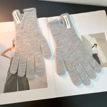 Fashion Gray Slit-f99 Gloves Knitted Patch Five-finger Gloves