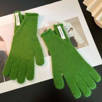 Fashion Green Slit-f99 Gloves Knitted Patch Five-finger Gloves