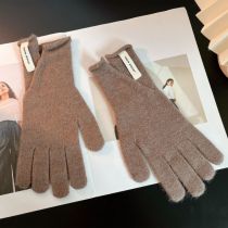 Fashion Brown Slit-f99 Gloves Knitted Patch Five-finger Gloves