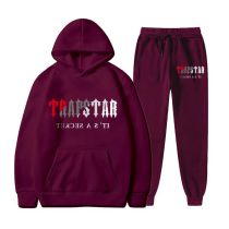 Fashion Burgundy Suit Polyester Printed Hooded Sweatshirt And Leggings Trousers Set