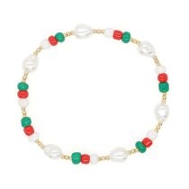 Fashion Gold Geometric Gold Plated Colorful Beads Gold Beads Pearl Beaded Bracelet