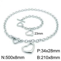 Fashion Steel Color Suit Ks138374-z Titanium Steel Hollow Love Necklace Bracelet Set